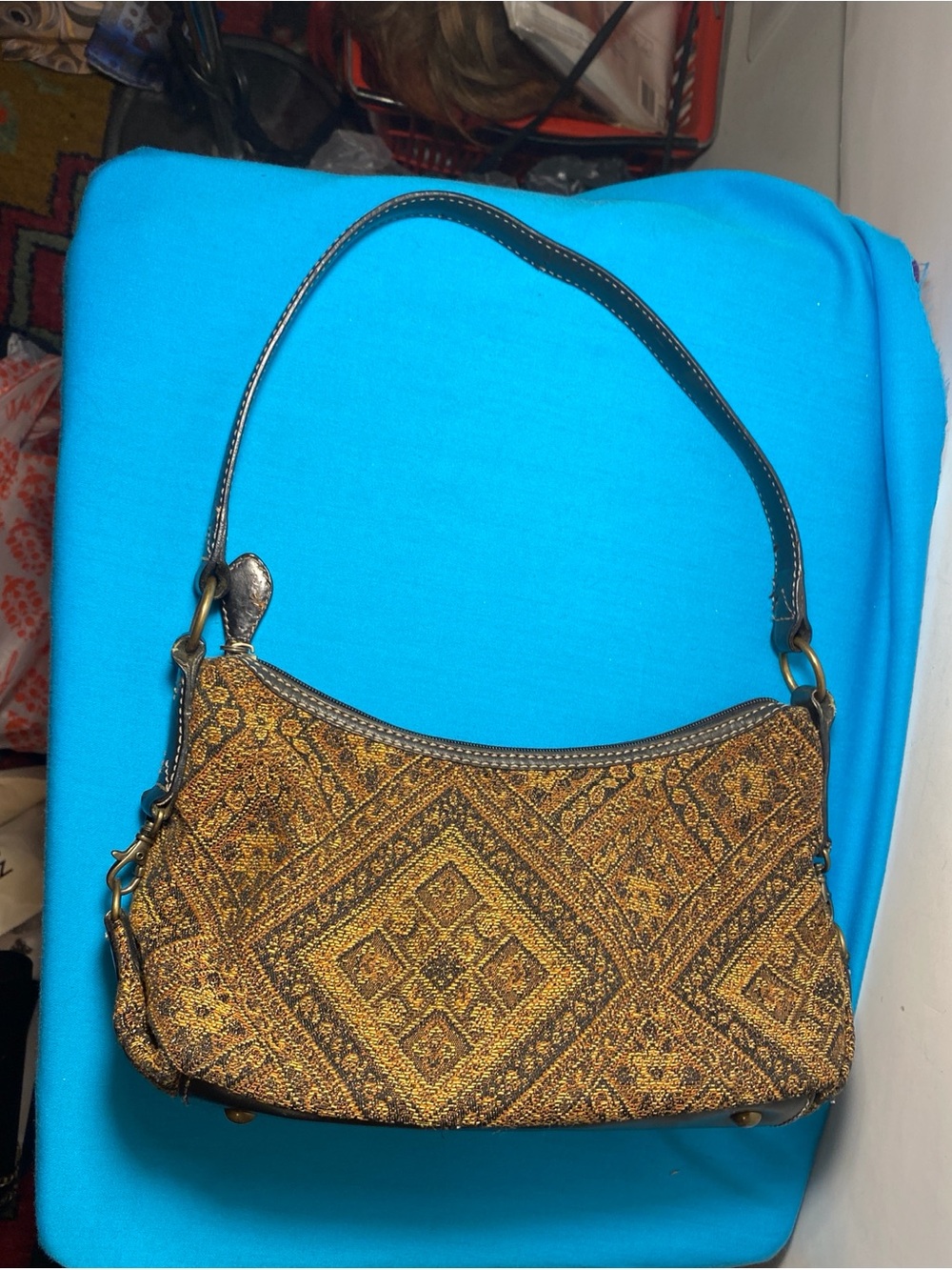 Fossil Gold and Brown Tapestry Shoulder Bag